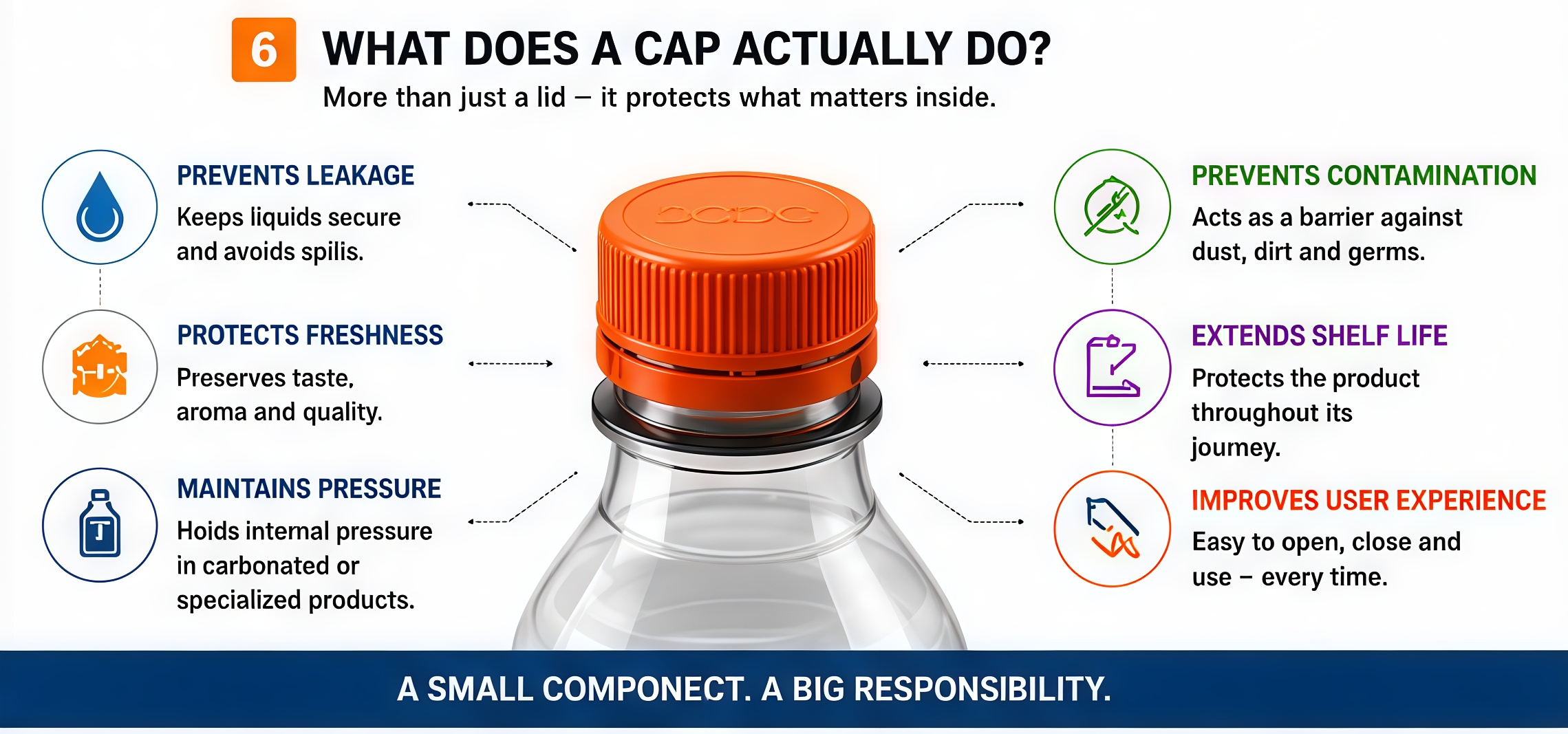 What Does a Cap Actually Do — Prevents Leakage, Contamination, Protects Freshness, Extends Shelf Life, Maintains Pressure, Improves User Experience